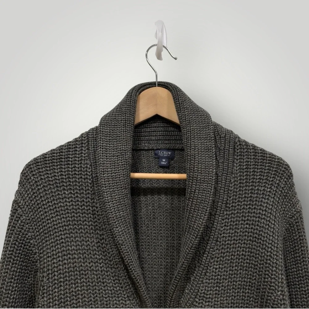 J. Crew Chunky 100% Wool Ribbed Toggle Closures Shawl Collar Cardigan Sz M Green